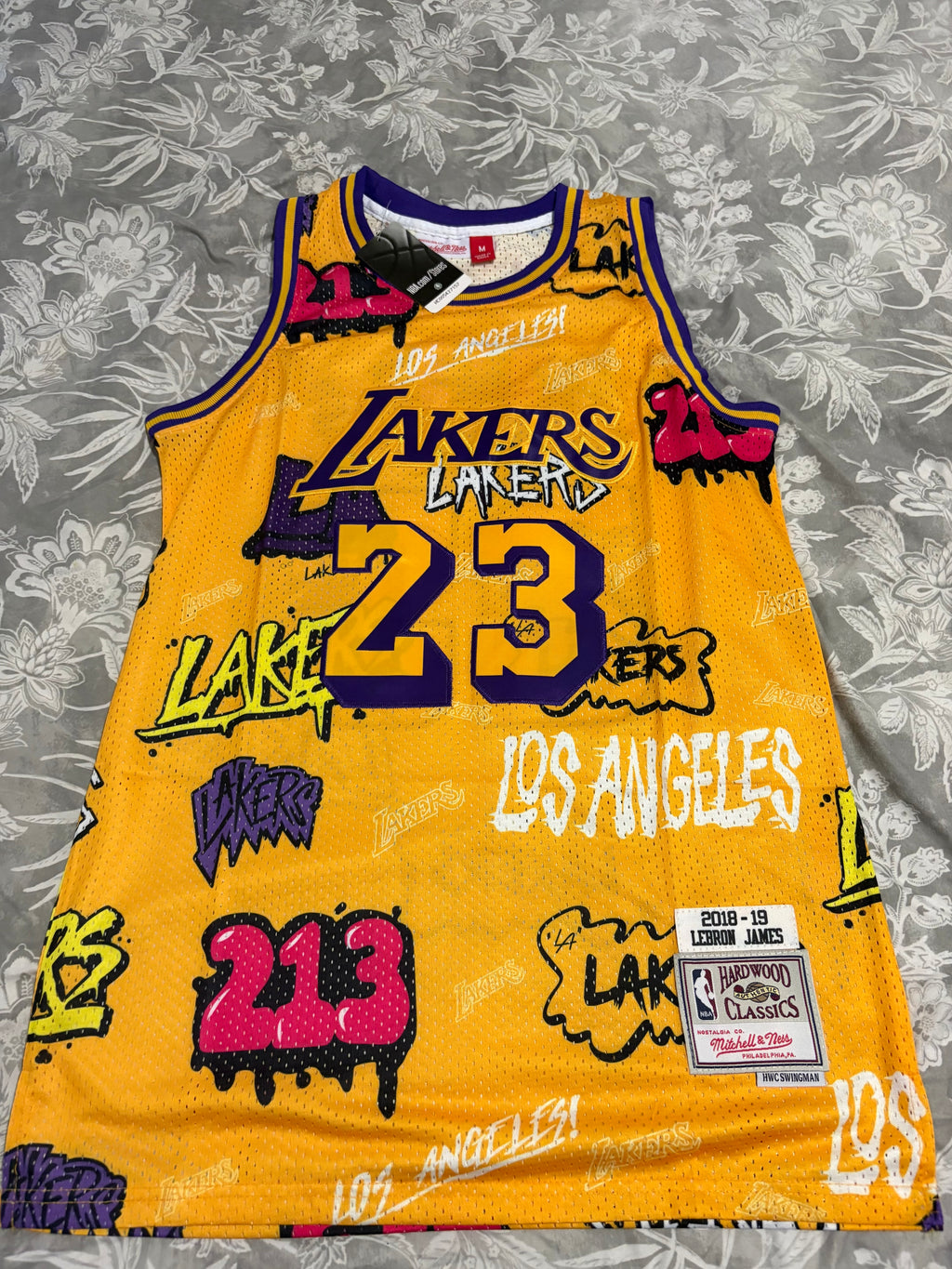 Lakers #23 LeBron James Graffiti Jersey – Yellow