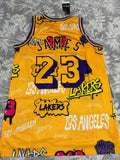 Lakers #23 LeBron James Graffiti Jersey – Yellow